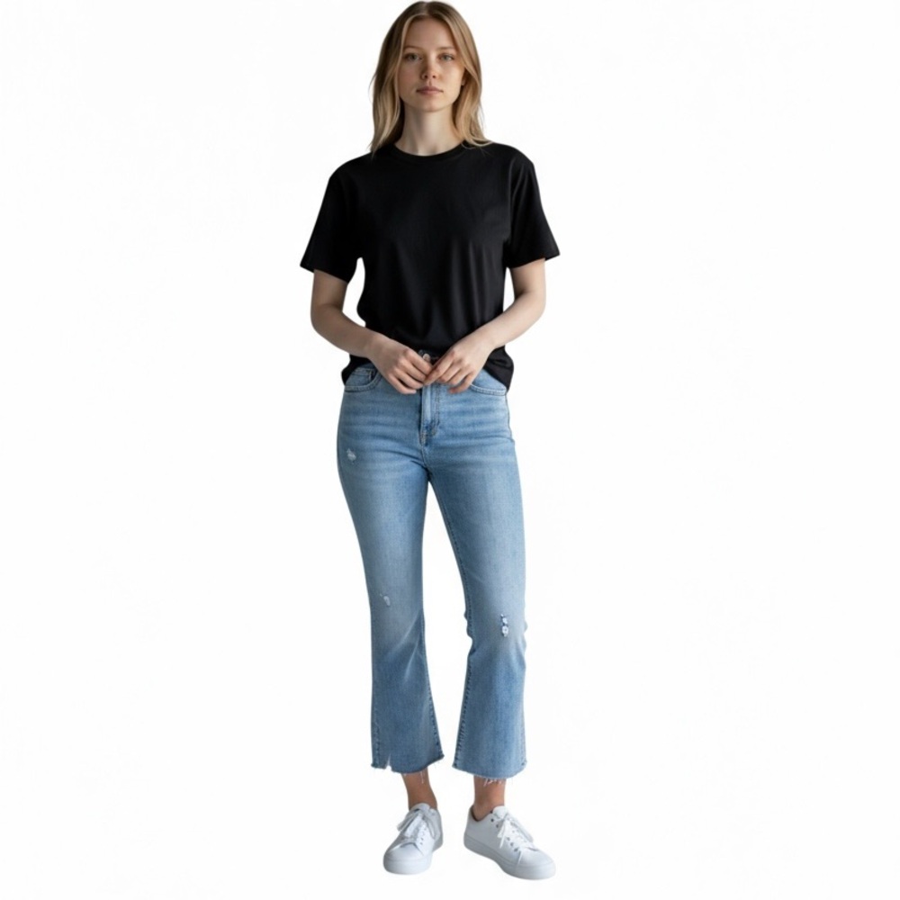 Pistola 24P Blue Flare Jeans Capri Anthropology Cotton Spandex